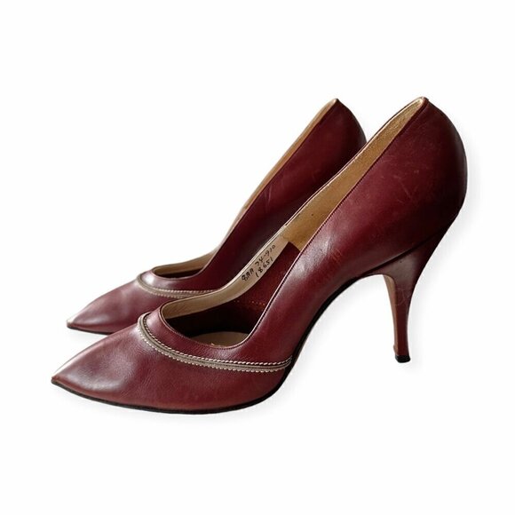 Vintage Herbert Levine Pumps with butted seam,  Size 8AA, Brown leather, 50-60s - Picture 4 of 13